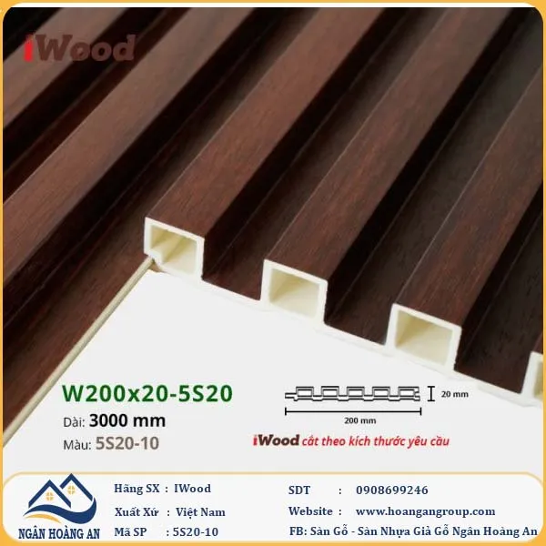 Lam 5 Sóng Nhựa Giả Gỗ Ốp Tường Ốp Trần Iwood 5S20-10